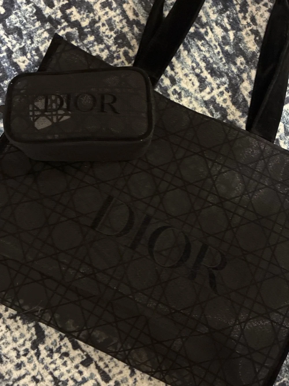DIOR Black Logo Tote Bag & Makeup Pouch